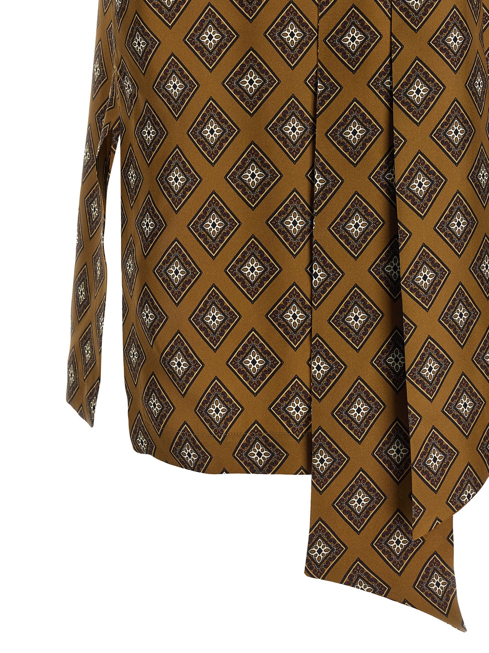 Tie Print Top Brown Silk Tops