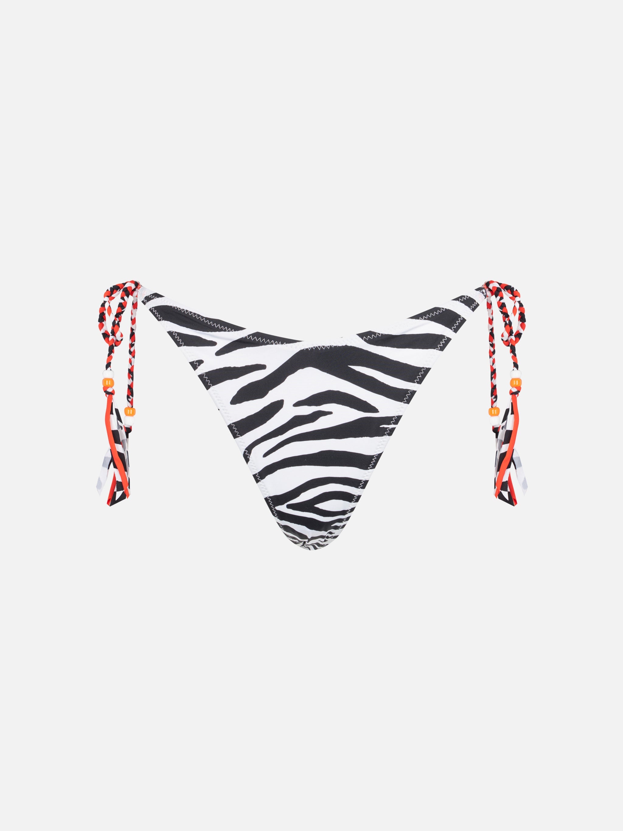 Norah Zebra Print Cheeky Swim Briefs With Fuchsia Laces Orange Bottom