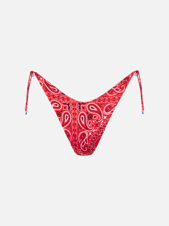Red Norah Bandana Print Cheeky Swim Briefs With Charms Bottom