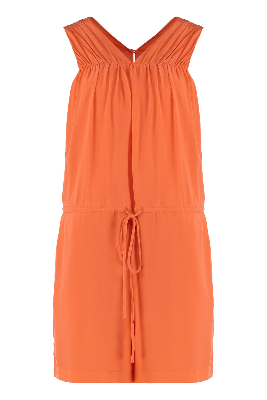 Silk Pleated V-Neck Dress Orange