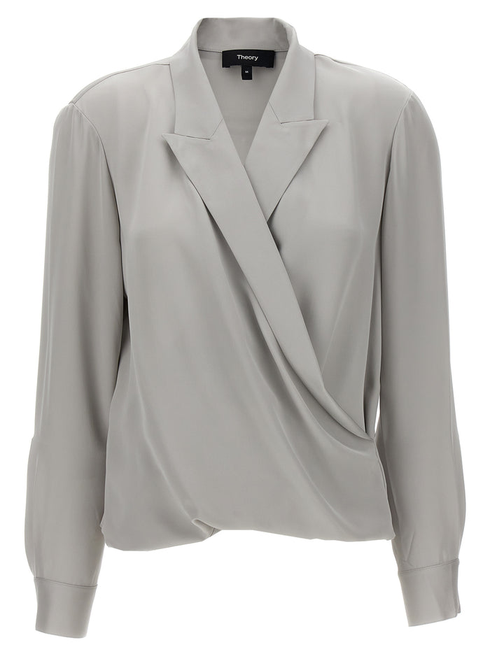 PK Label Wrap blouse Gray Silk Shirt