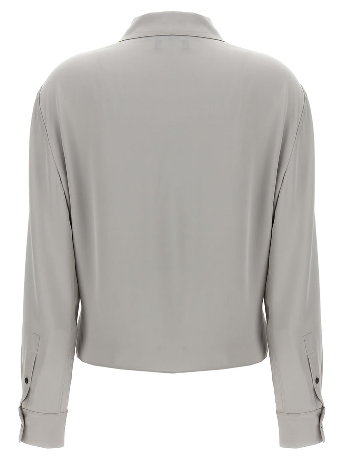 PK Label Wrap blouse Gray Silk Shirt
