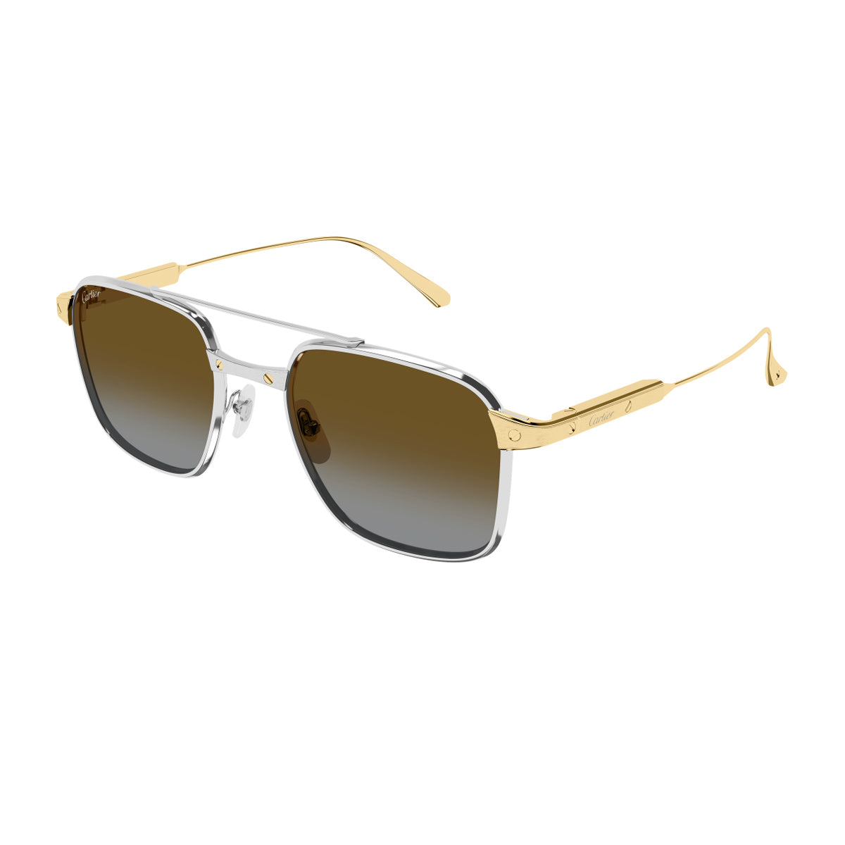 Cartier CT0610S Santos de 003 Silver Gold Brown Oro Titanium Occhiali Da Sole