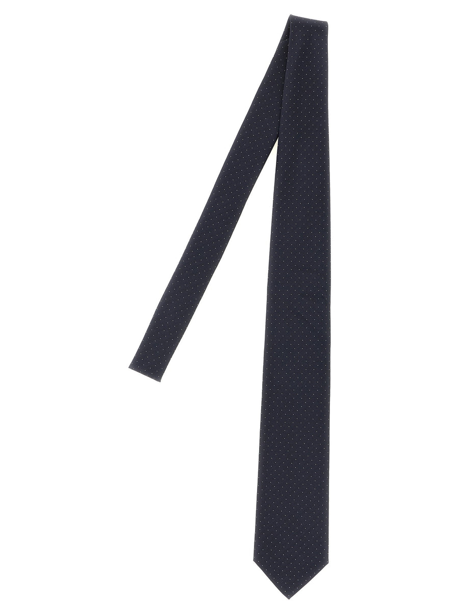 Brioni Herringbone Silk with Micro-Polka Dot Necktie — Navy
