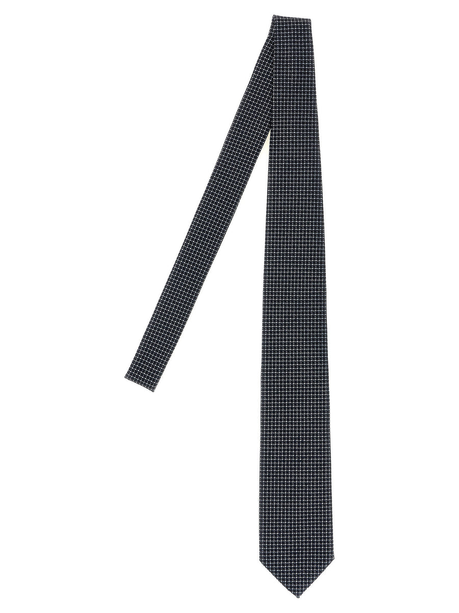 Brioni Micro-Geometric Jacquard Silk Necktie — Navy