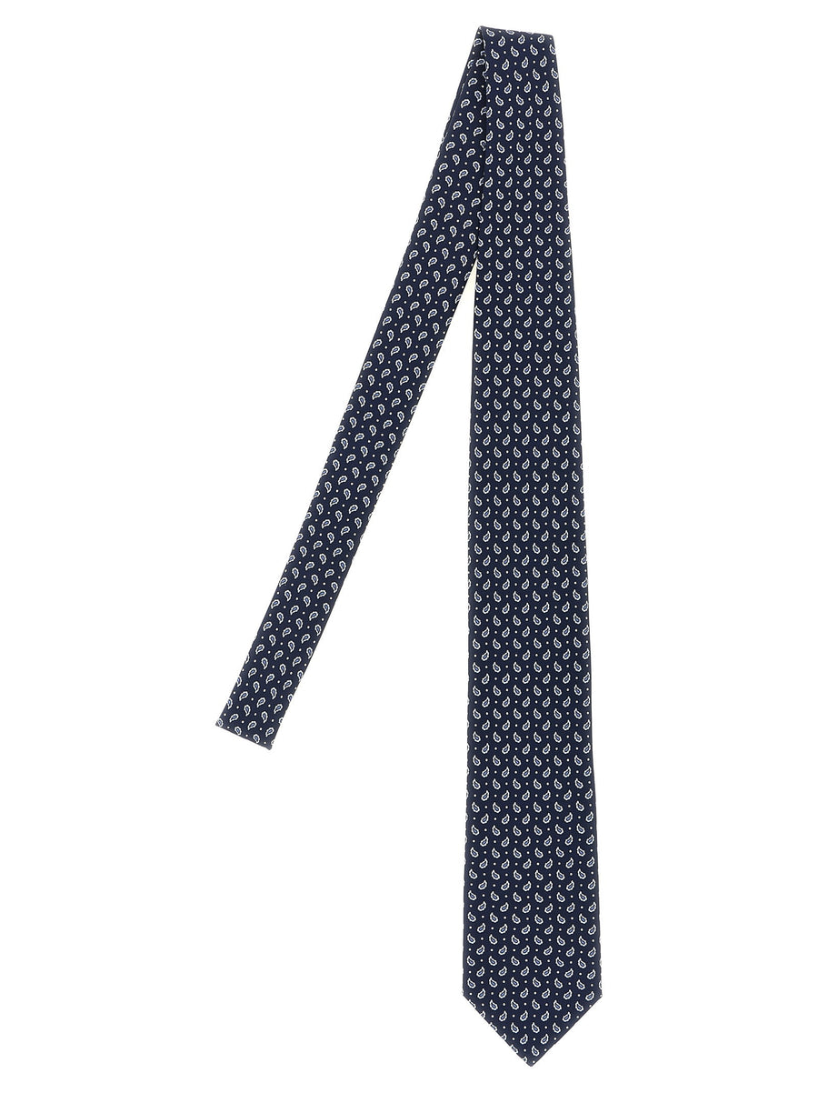 Brioni Micro-Paisley Silk Necktie — Navy