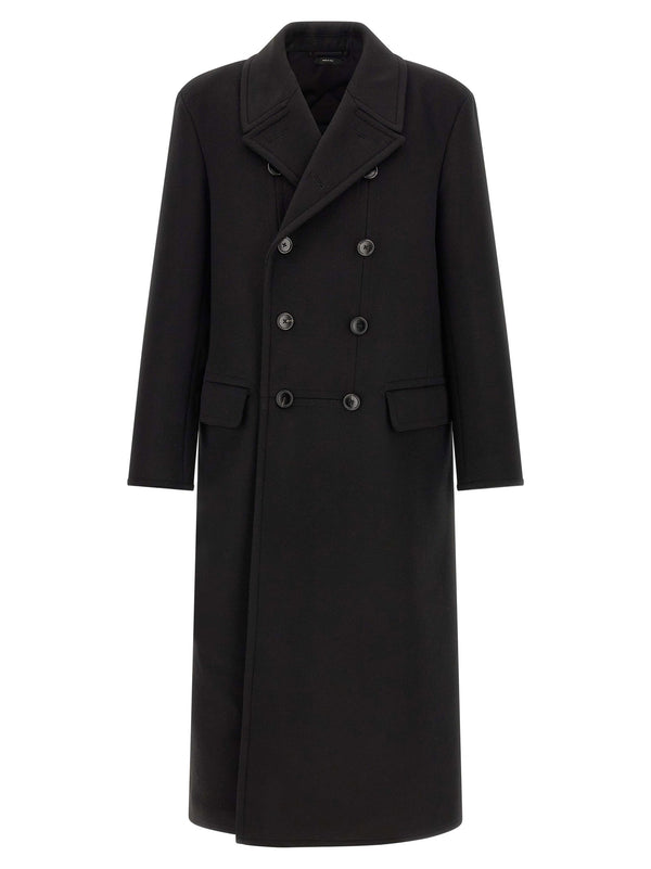 Tom Ford Double-Breasted Melton Coat — Black