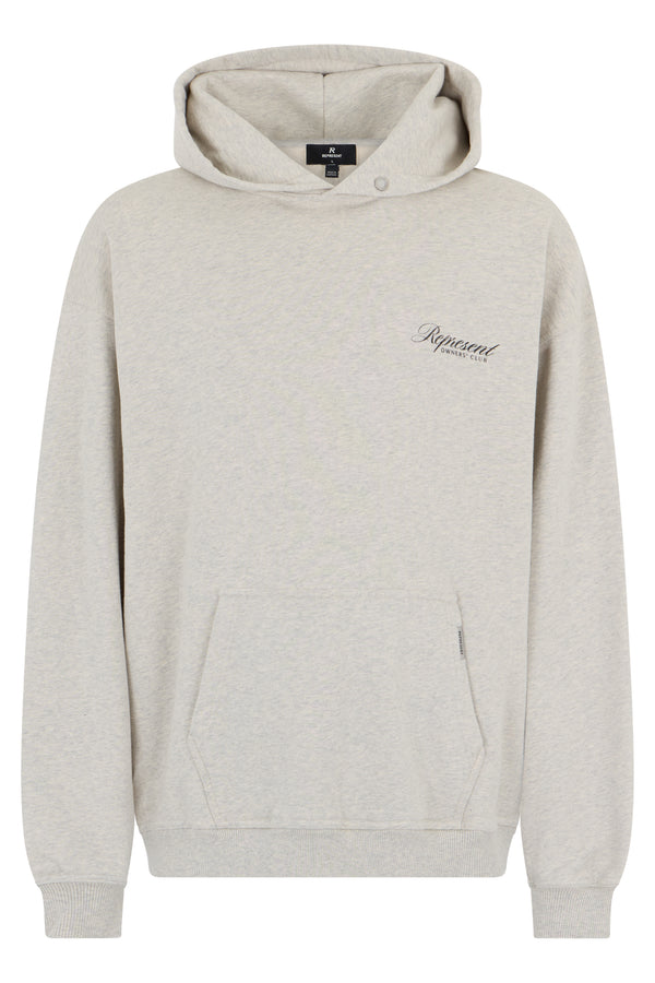 Hooded Sweatshirt Owners Club Script Heather Grey Cotton Jumpers