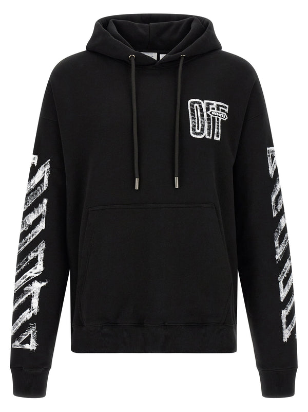 تيشيرت Off White بتصميم جرافيك قطن هودي — أسود