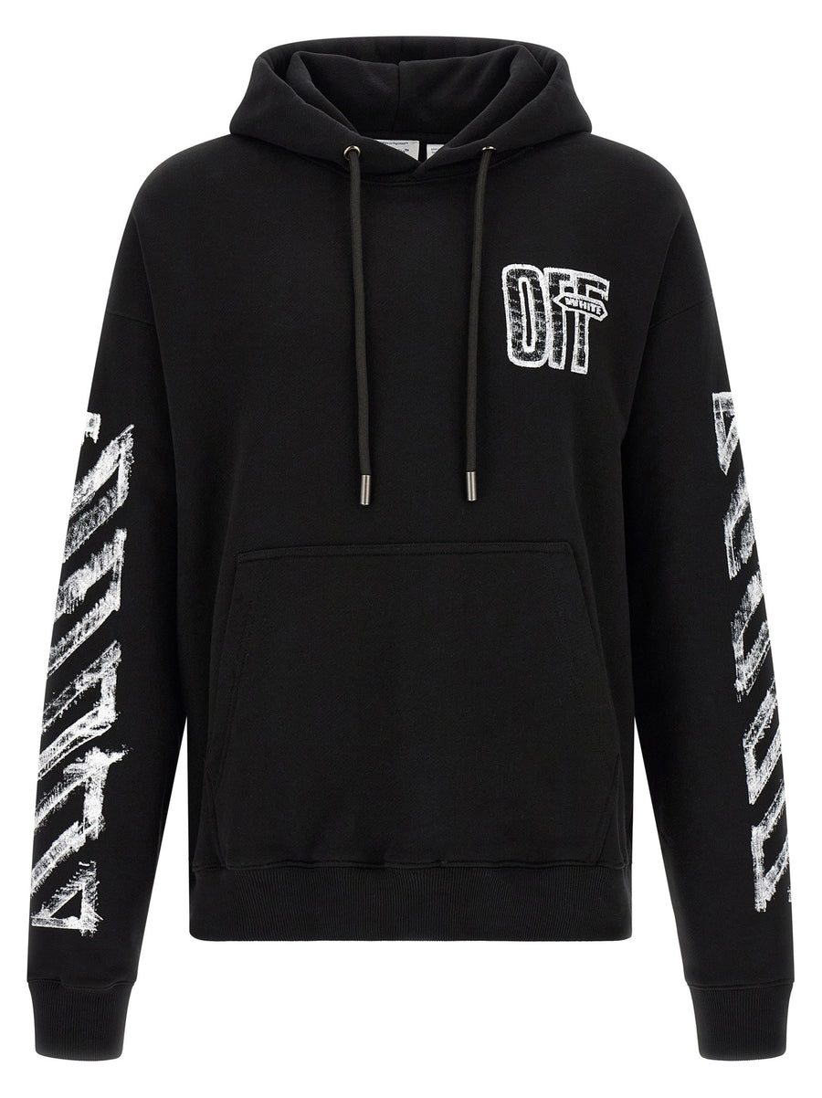 تيشيرت Off White بتصميم جرافيك قطن هودي — أسود