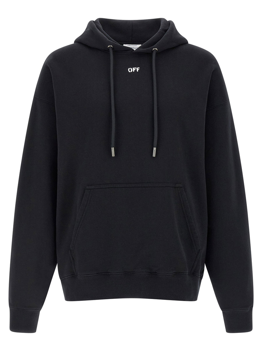 Off White Logo-Print Cotton Hoodie — Black