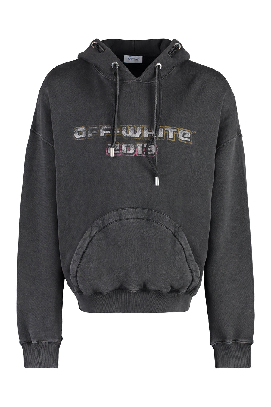 Off-White Logo Print Hoodie Grey Cotton Jumpers