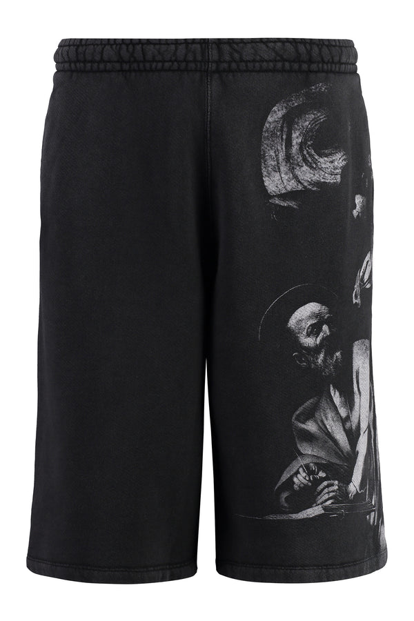 Printed Oversize Sweatshorts Black Cotton Short