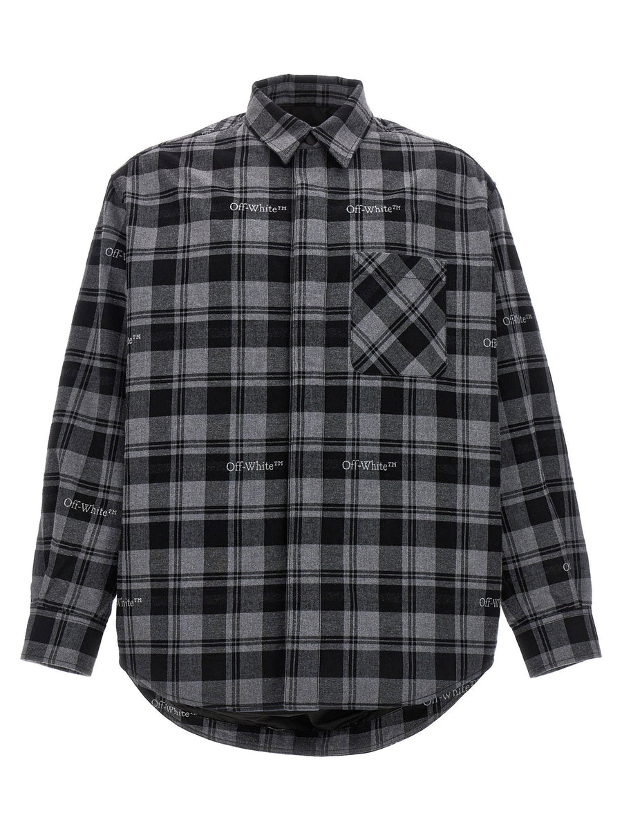 Off White Check Flannel Padded Jacket — Black
