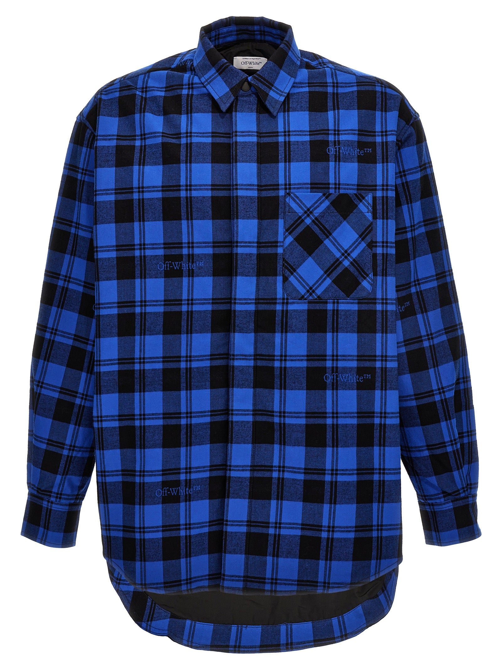 Check Flannel overshirt Blue Cotton Down Jacket, Parka, Casual Jackets