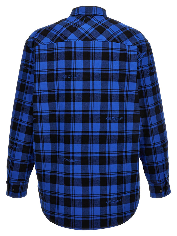 Check Flannel overshirt Blue Cotton Down Jacket, Parka, Casual Jackets
