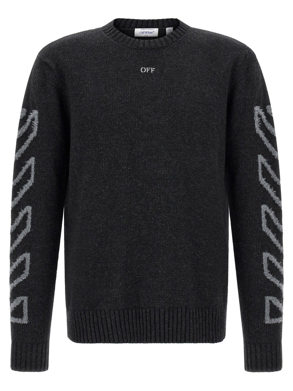 Off White Diag Arrow Fuzzy Sweater With Intarsia