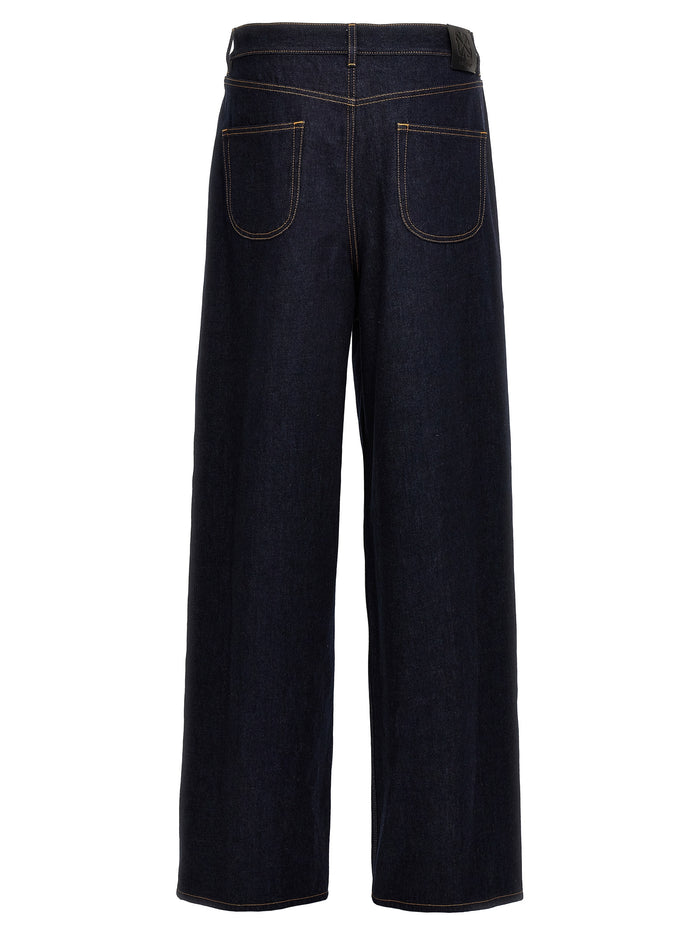 Baggy Tapered Jeans Blue Cotton