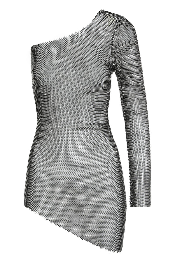 Black Mesh Dress With Rhinestones Other Fibers