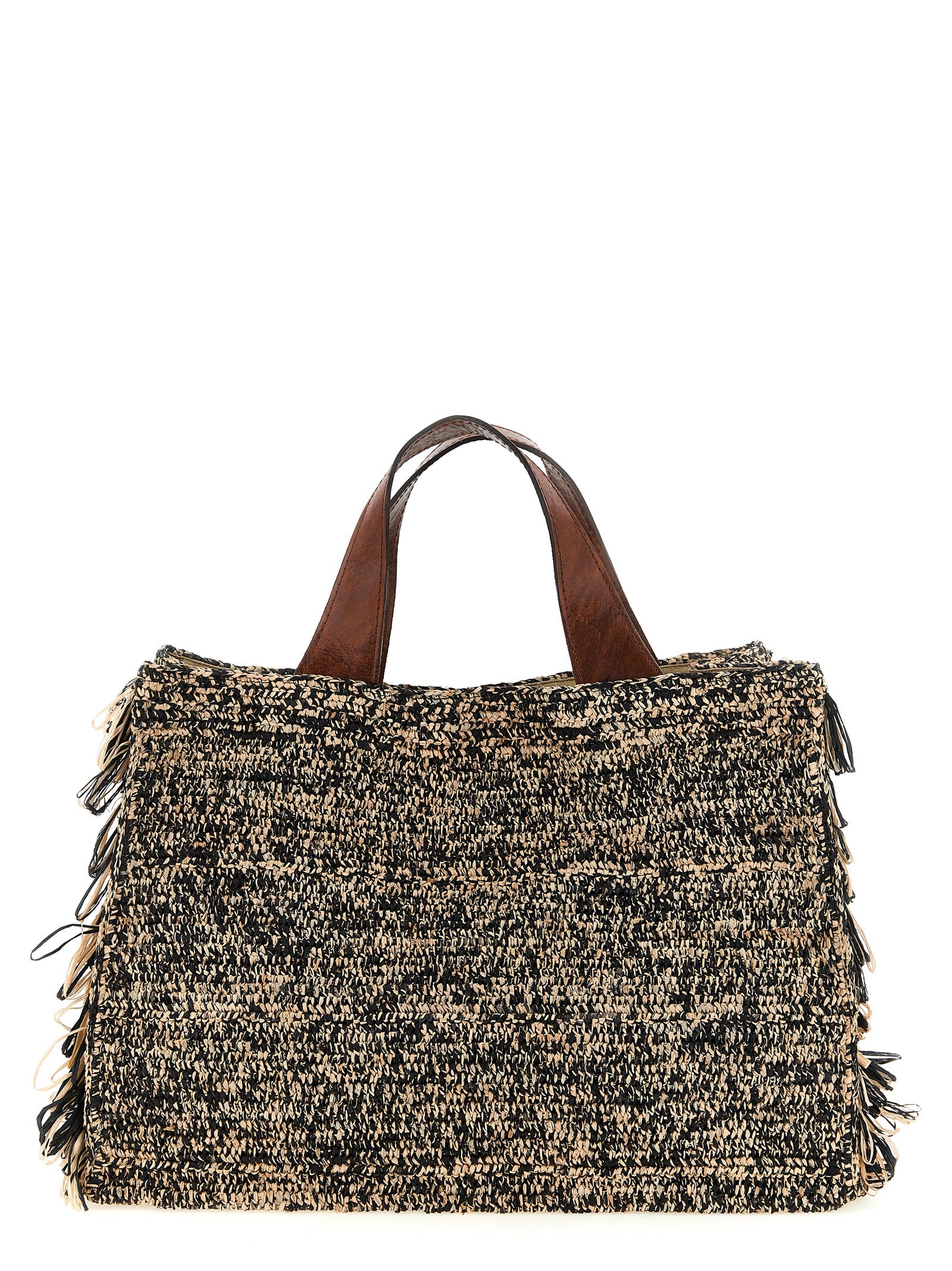 Onja Handbag White/black Raffia Hand Bags