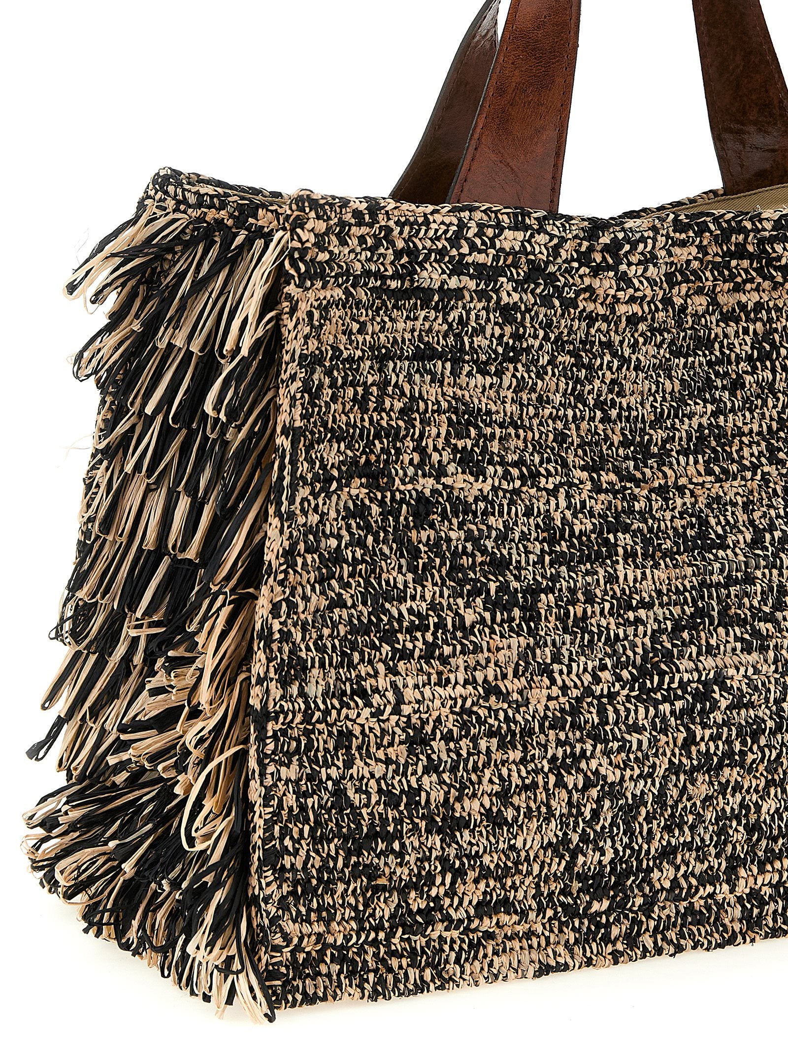 Onja Handbag White/black Raffia Hand Bags