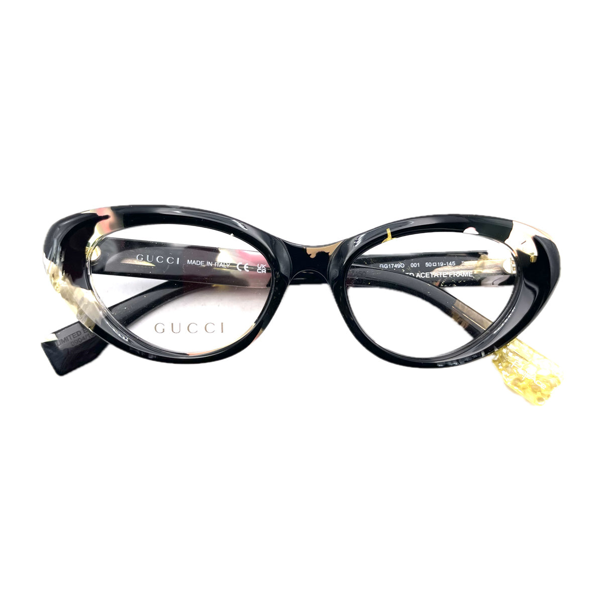 Gucci GG1749O RE-ACE Lettering 001 Black Trasparent Nero Recycled Acetate Occhiali Da Vista