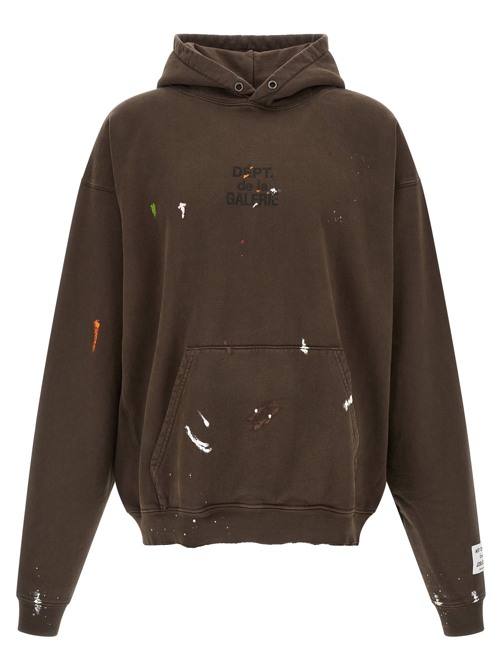 French Logo Painted Hoodie Brown Cotton Sweatshirt