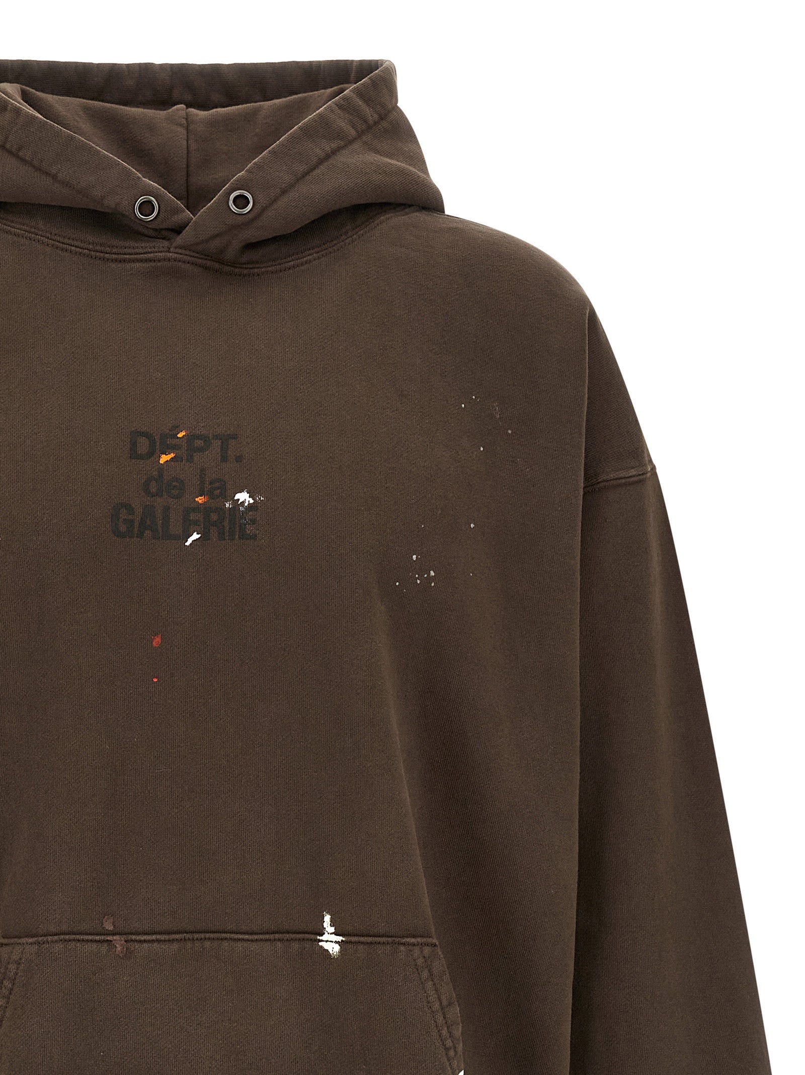 French Logo Painted Hoodie Brown Cotton Sweatshirt