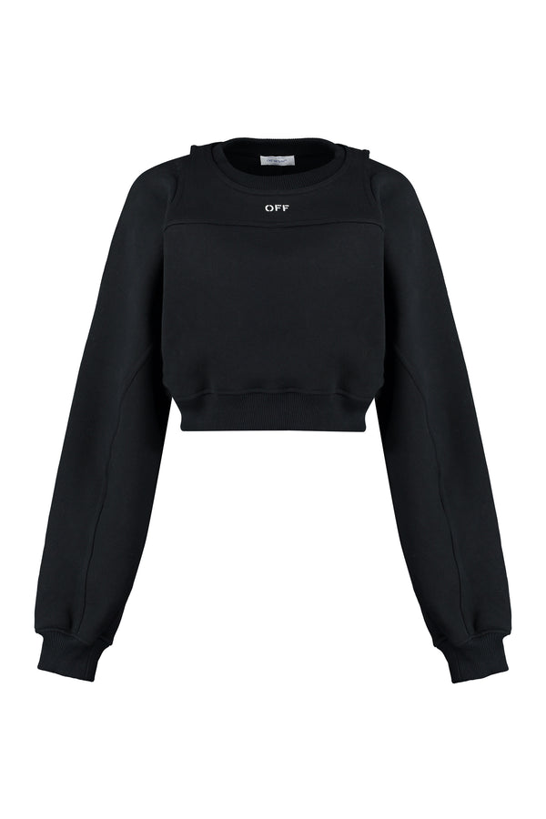 Cropped Logo Detail Cotton Sweatshirt Black Sweatshirts
