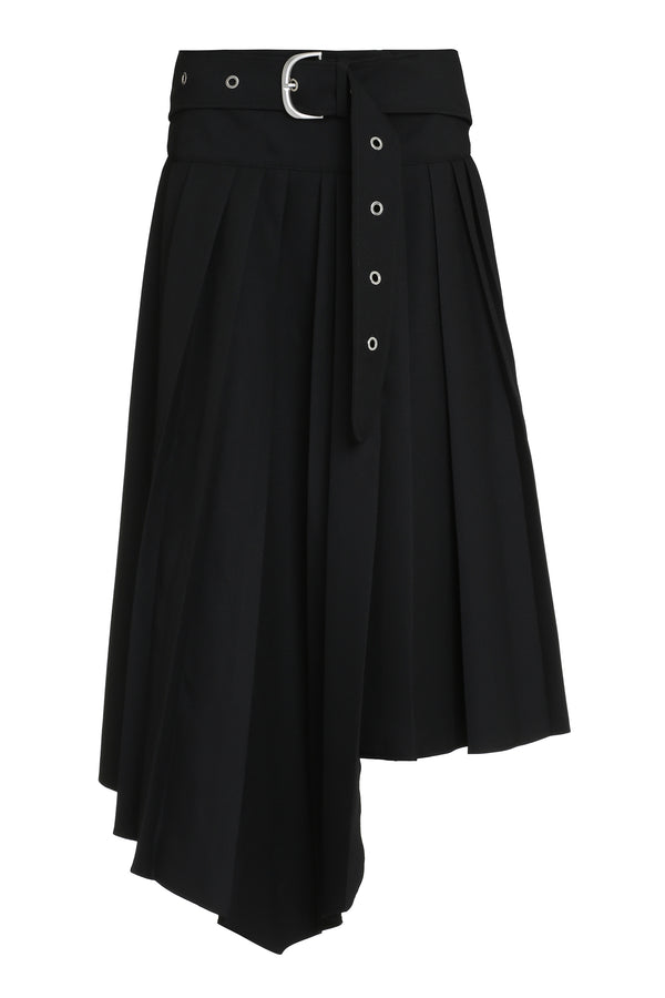 Pleated Asymmetrical Wrap Skirt Black Polyester