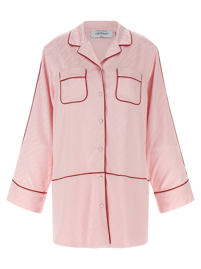 Jacquard Satin New Roxy Pajama shirt Pink Viscose Polyester Elastane Shirt, Blouse