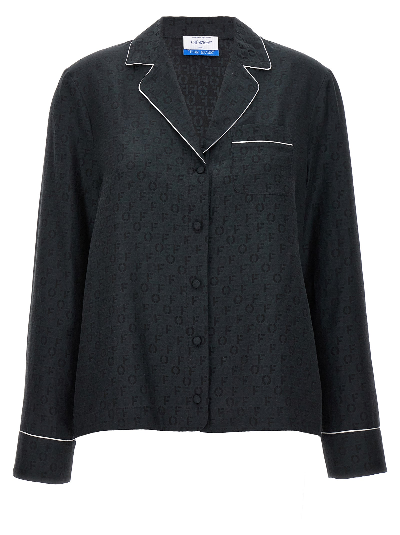 Off Jaquard Pajama shirt Black Silk Shirt, Blouse