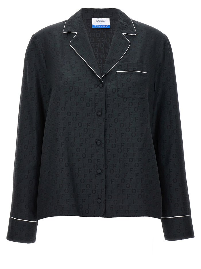 Off Jaquard Pajama shirt Black Silk Shirt, Blouse