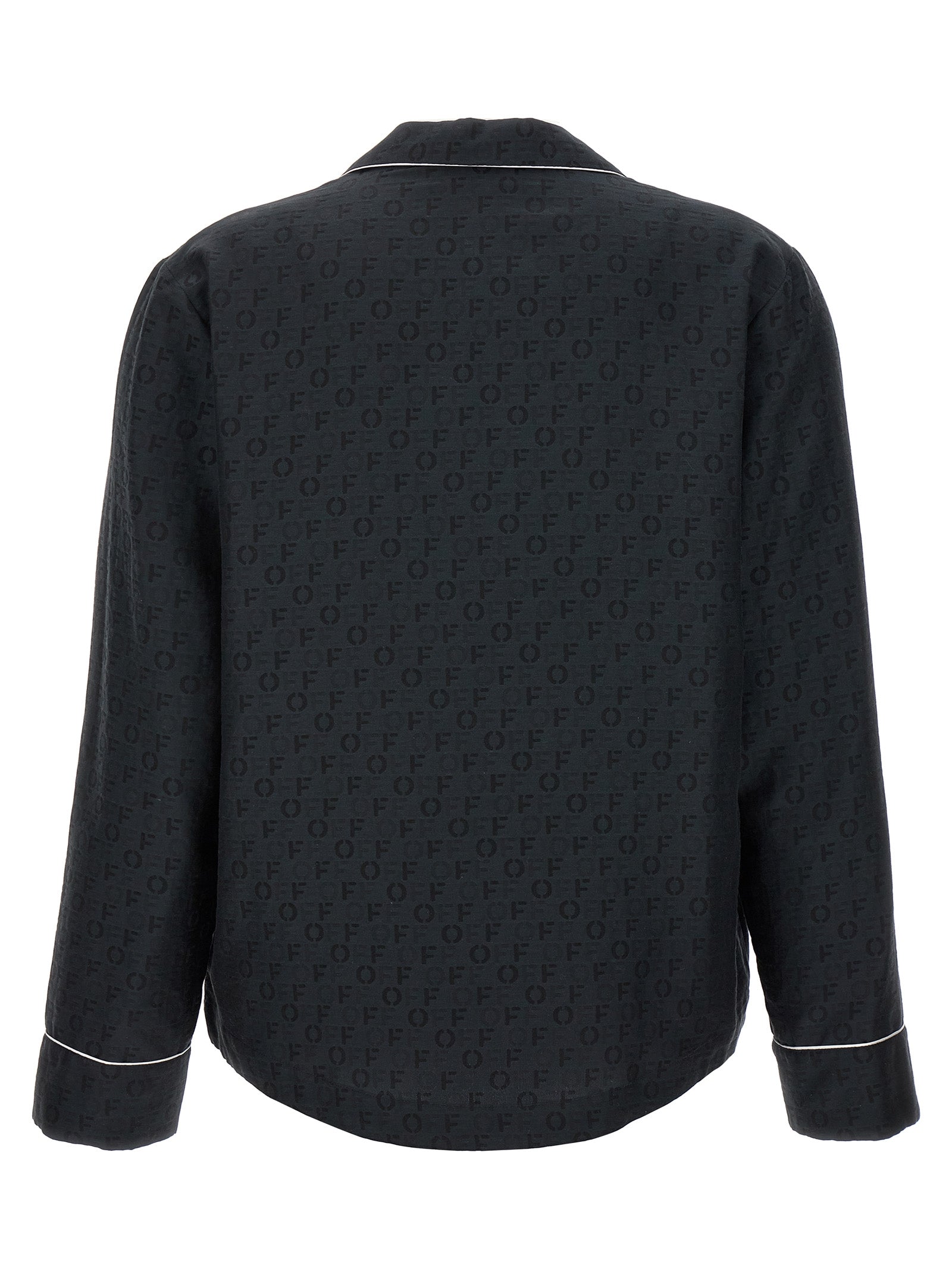 Off Jaquard Pajama shirt Black Silk Shirt, Blouse