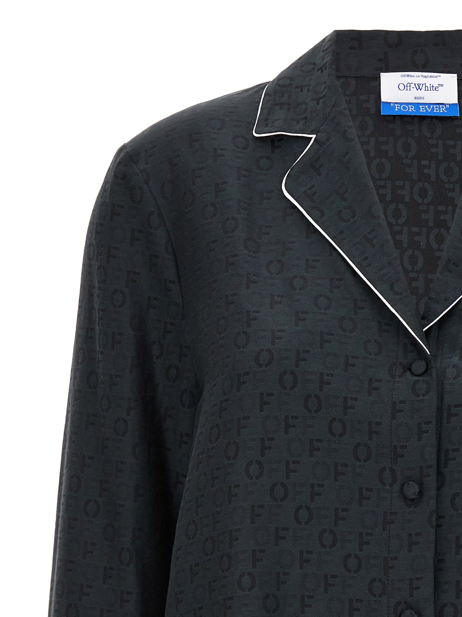 Off Jaquard Pajama shirt Black Silk Shirt, Blouse