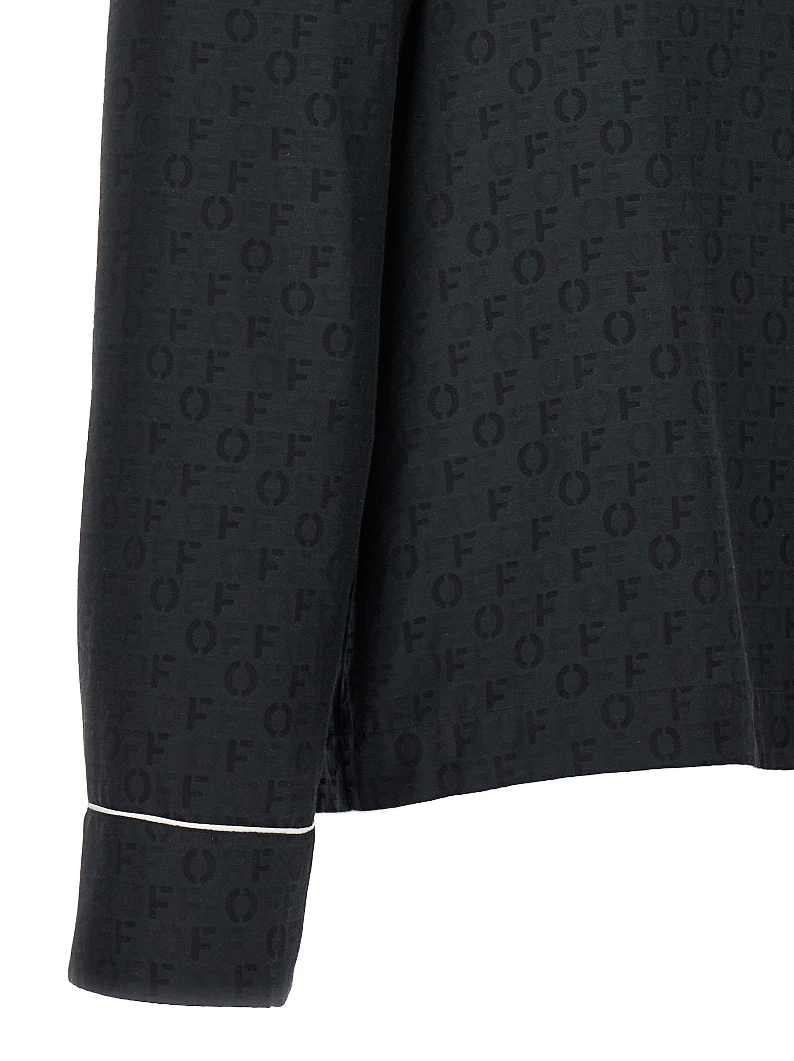 Off Jaquard Pajama shirt Black Silk Shirt, Blouse