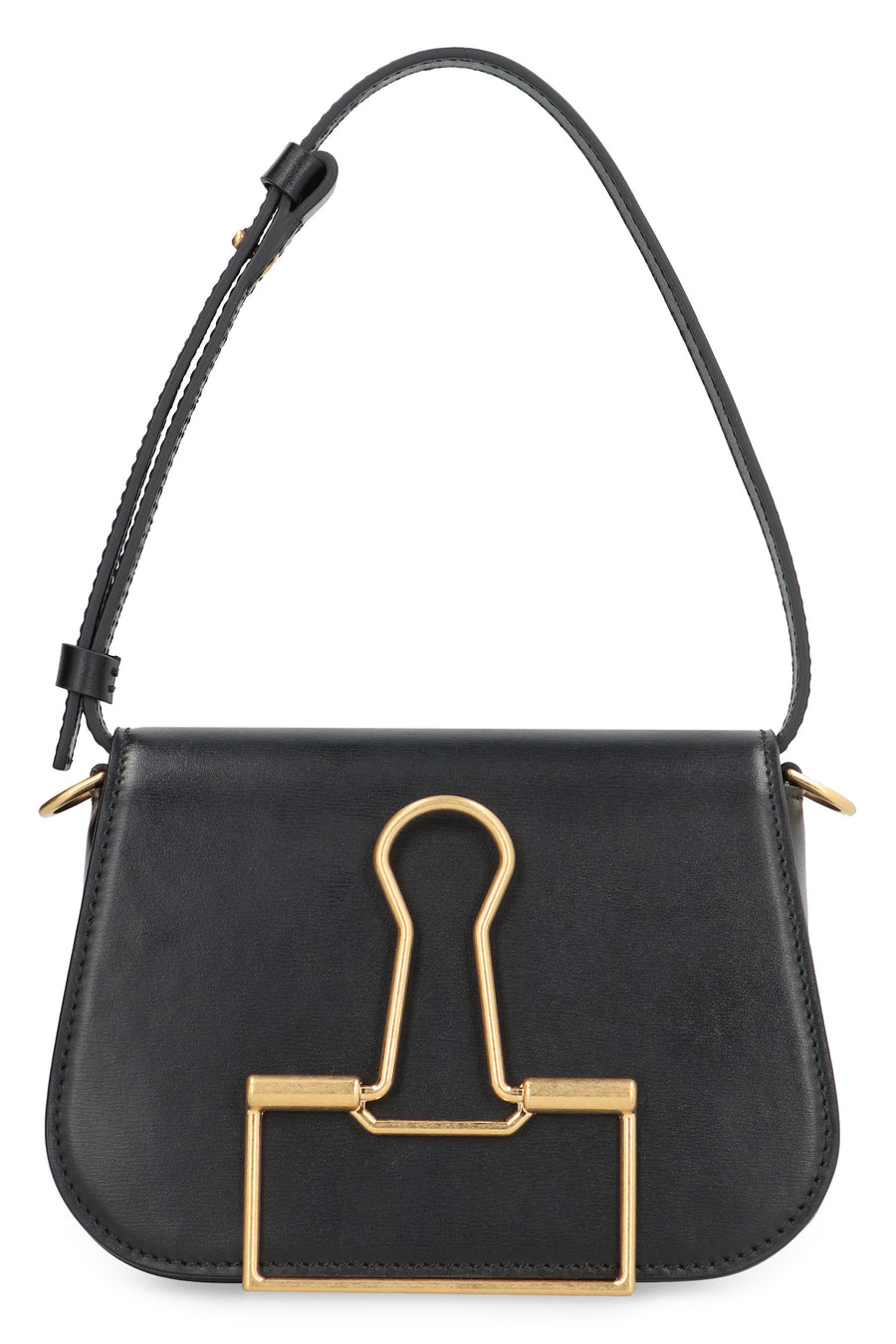Skeleton Binder Leather Shoulder Bag Black Calf; Lining: Cotton Handbags