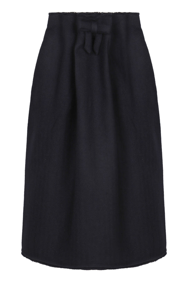 Midi Skirt Chevron Wool Blue Virgin