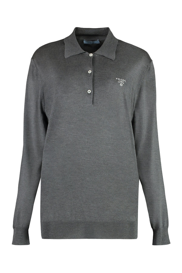 Polo Shirt Long Sleeve Grey Silk Tops