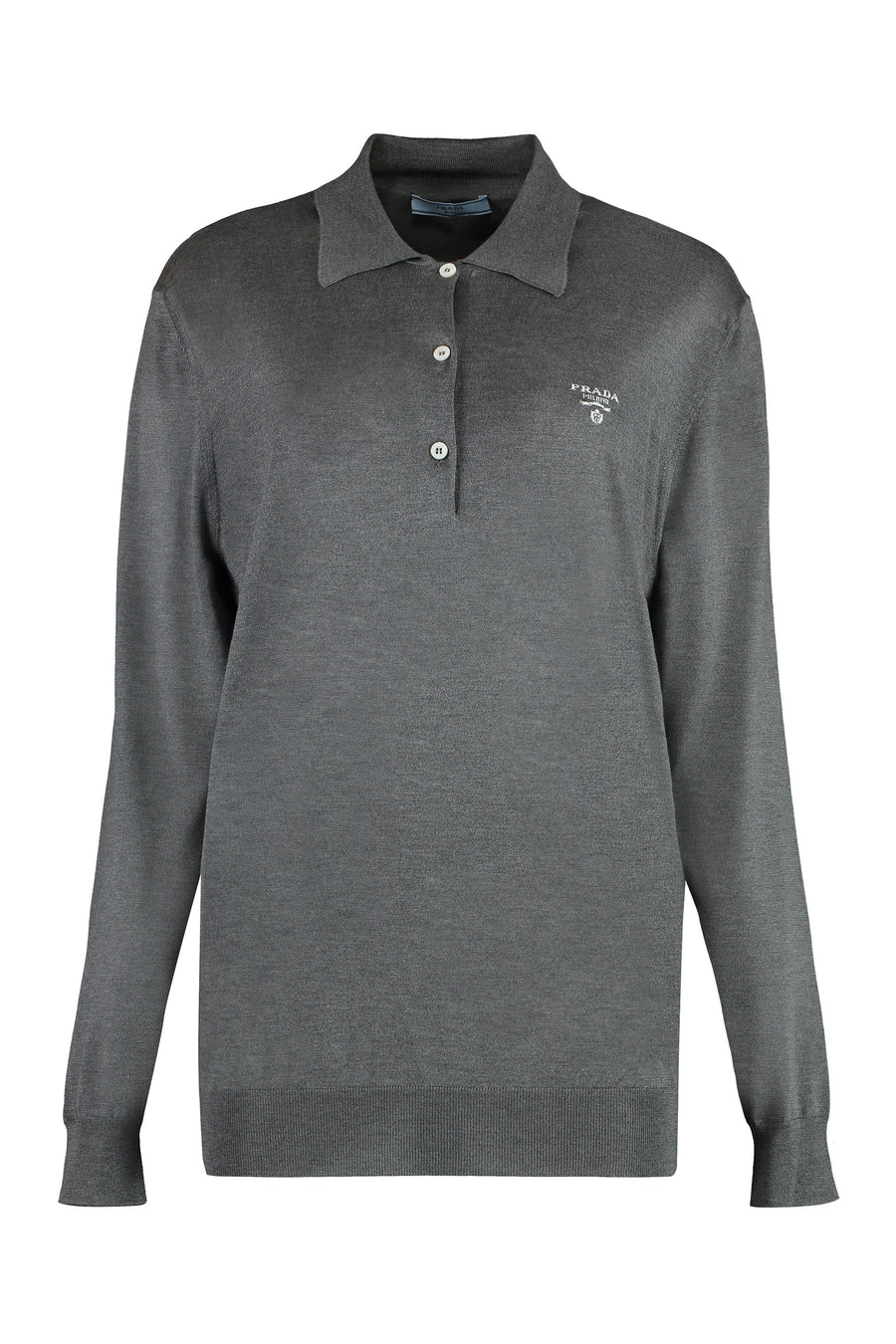 Polo Shirt Long Sleeve Grey Silk Tops