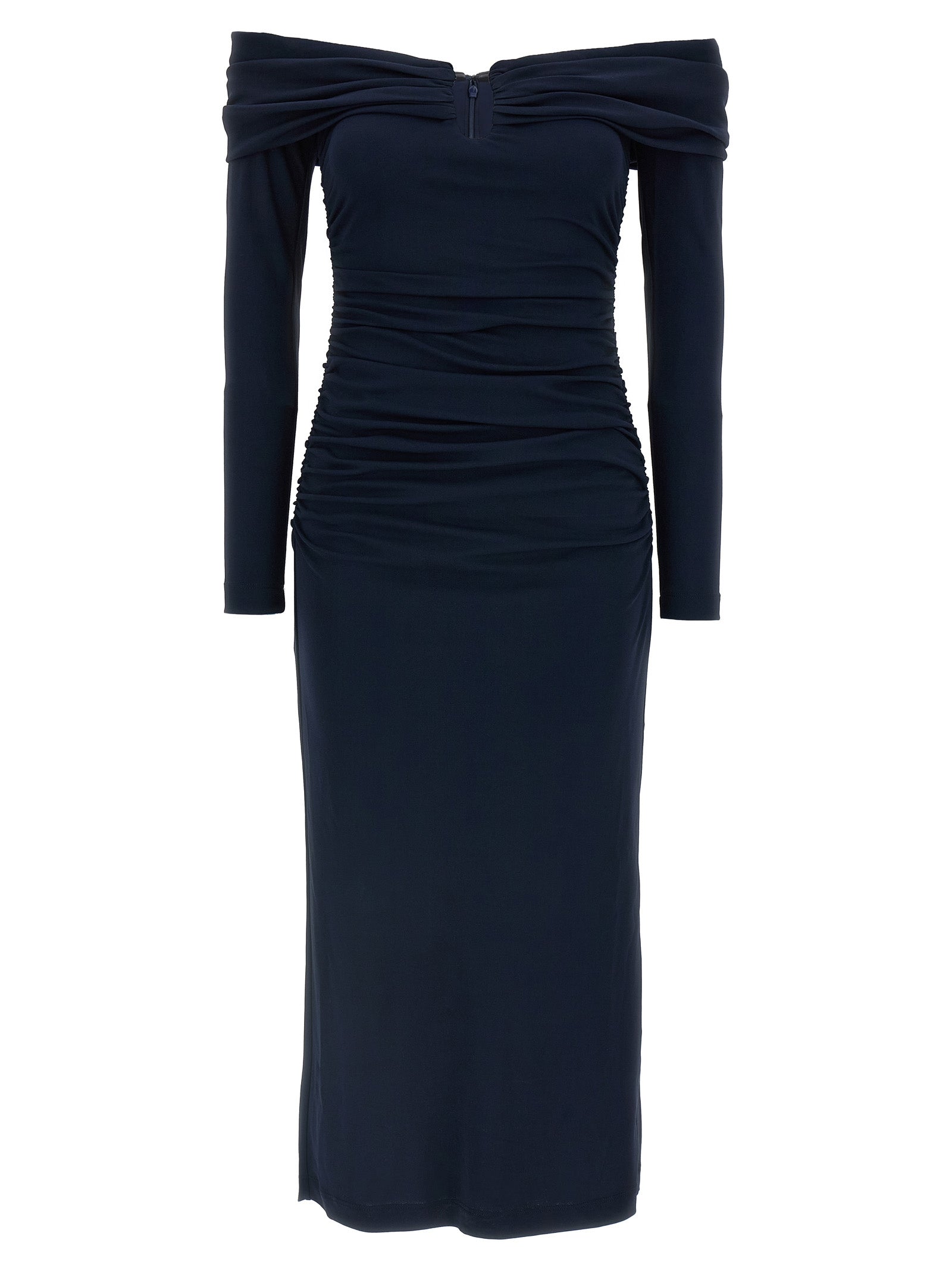 Off-Shoulder 3-4 SLV Ruched Midi dress Blue Acrylic
