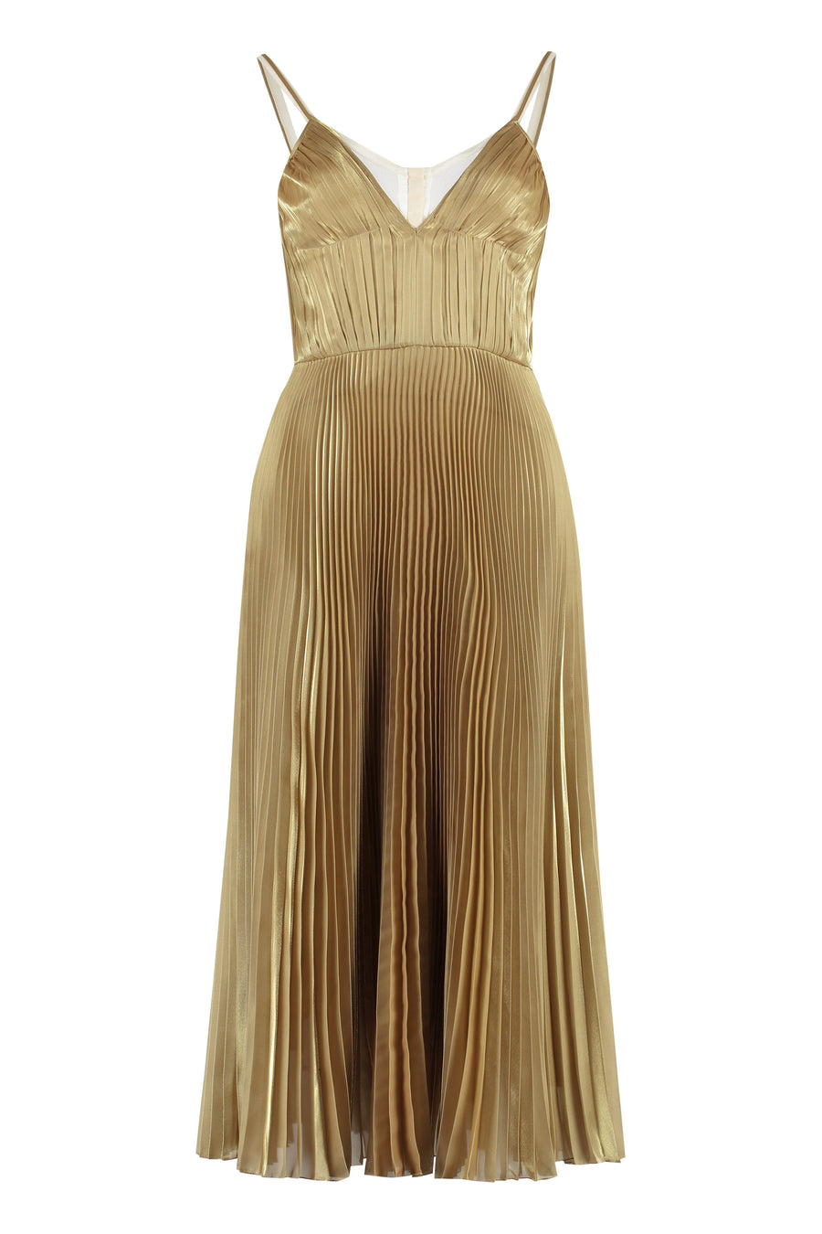 Pleated Midi Dress Gold Polyester