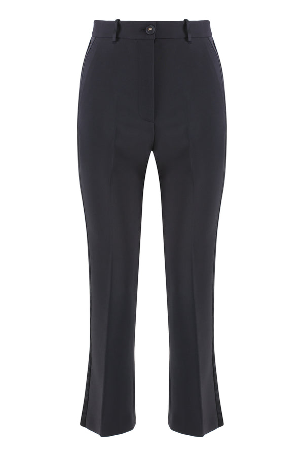 Cropped Flared Trousers Black Polyester