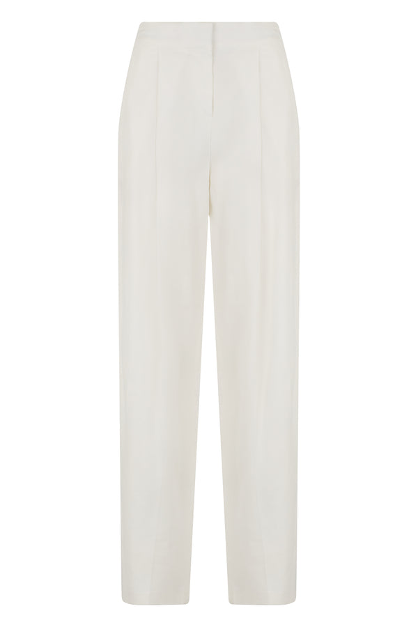 Straight Trousers High-Waisted Ivory Linen