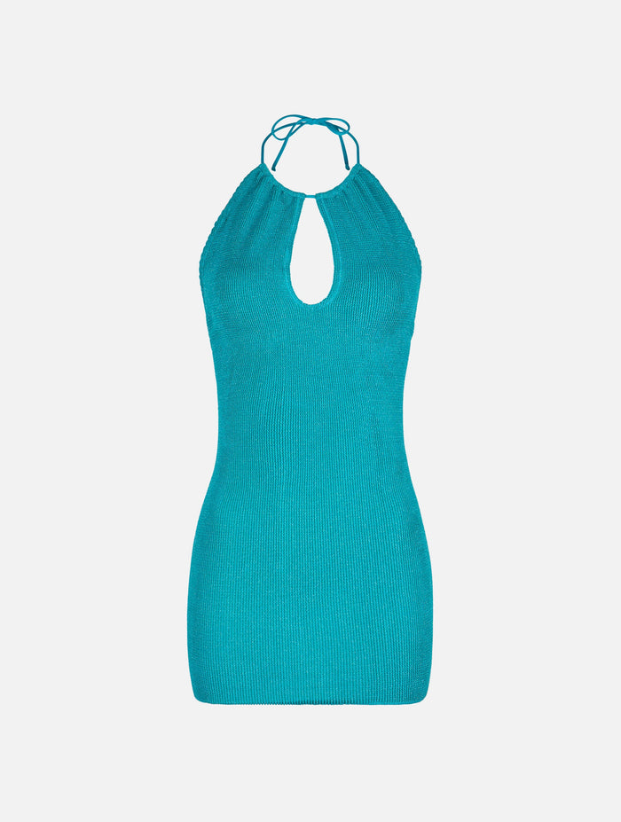 Green Crinkle Lurex Palmer Halterneck Dress