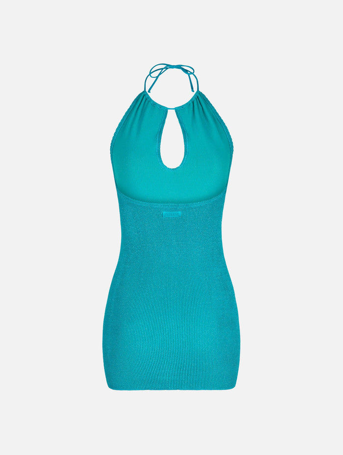 Green Crinkle Lurex Palmer Halterneck Dress