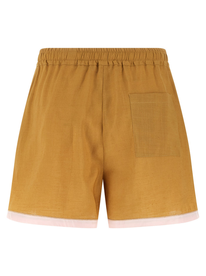 Linen shorts Yellow Calfskin Leather (bos Taurus) Bermuda
