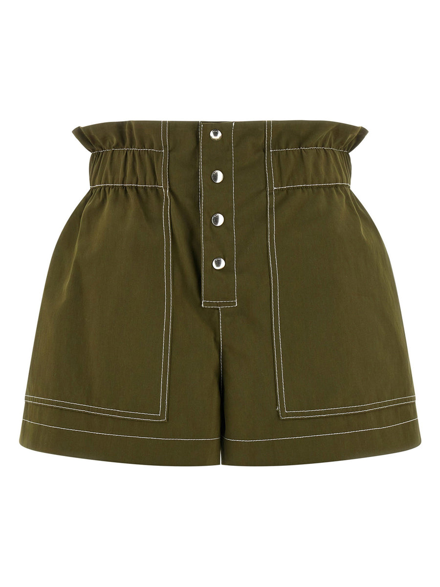 Marni Contrast Stitched Gabardine Shorts — Olive