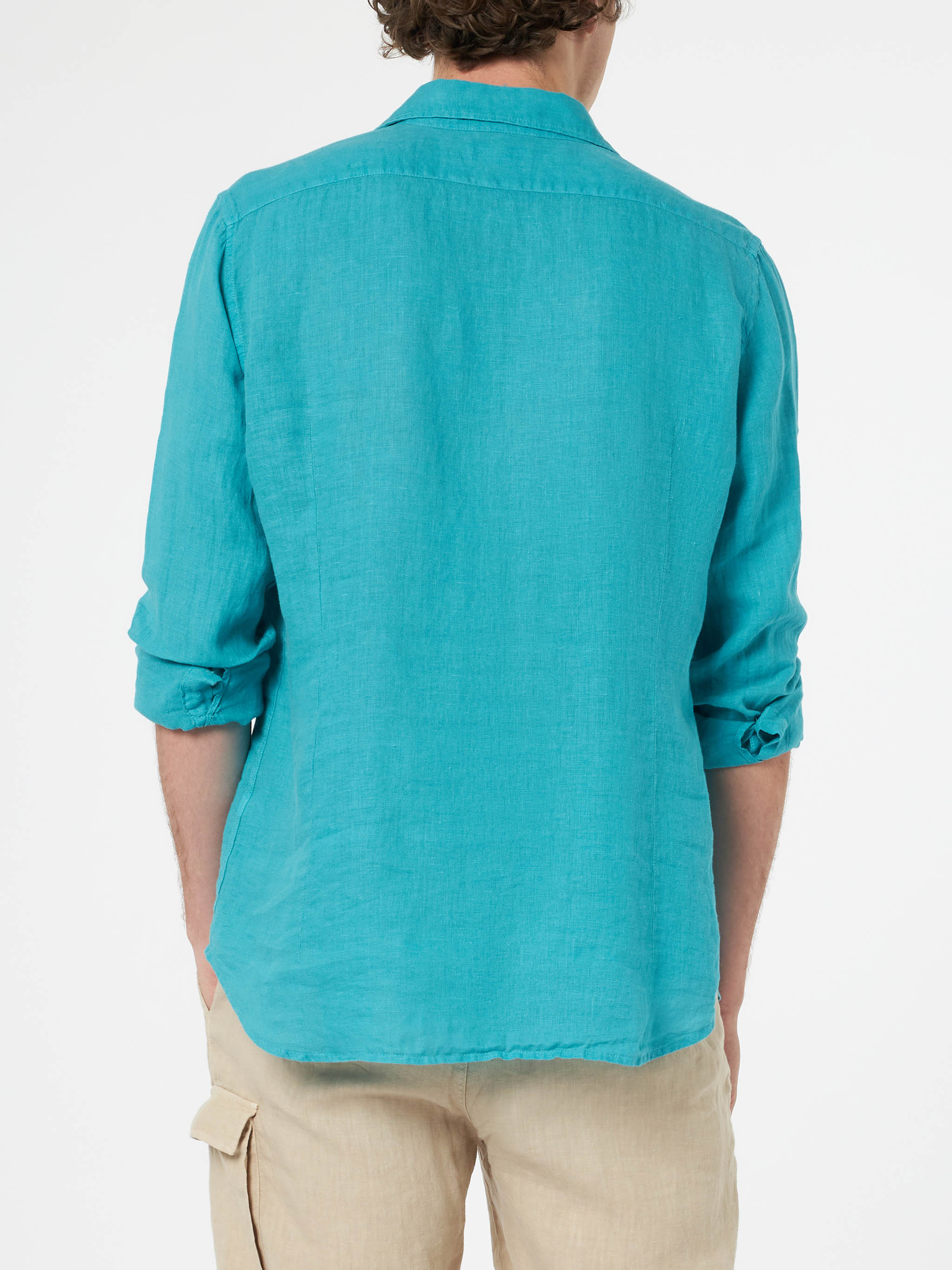 Man Teal Linen Shirt Pamplona Green