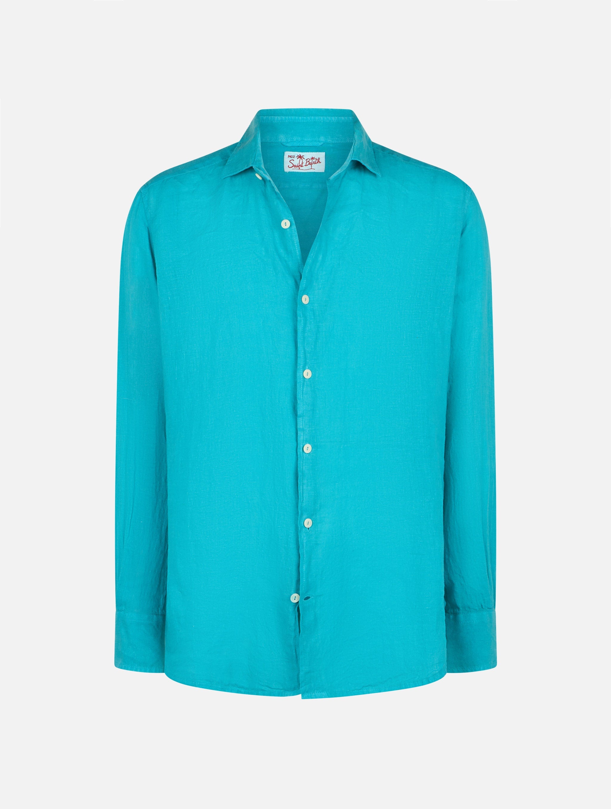 Man Teal Linen Shirt Pamplona Green